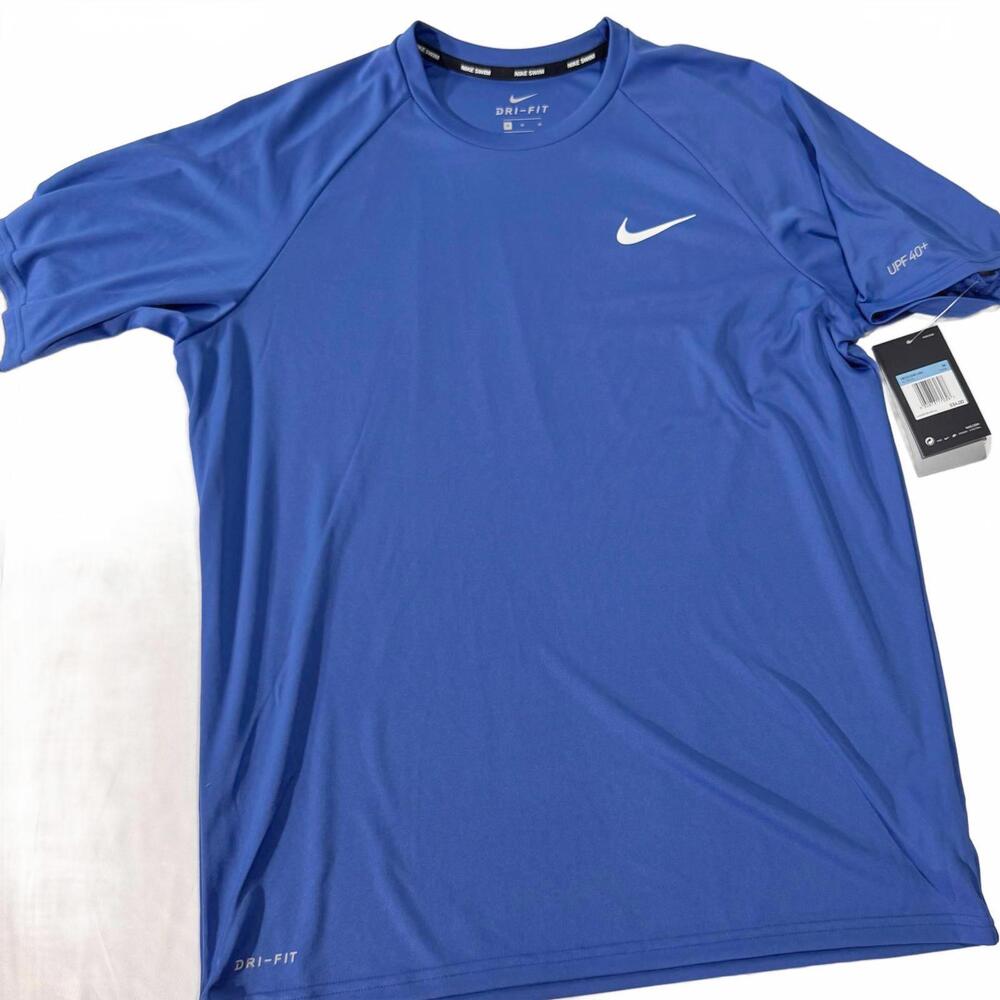 Nike Men's Swim T Shirt NWT Short Sleeve M Dri Fit Blue UV Protection UPF 40